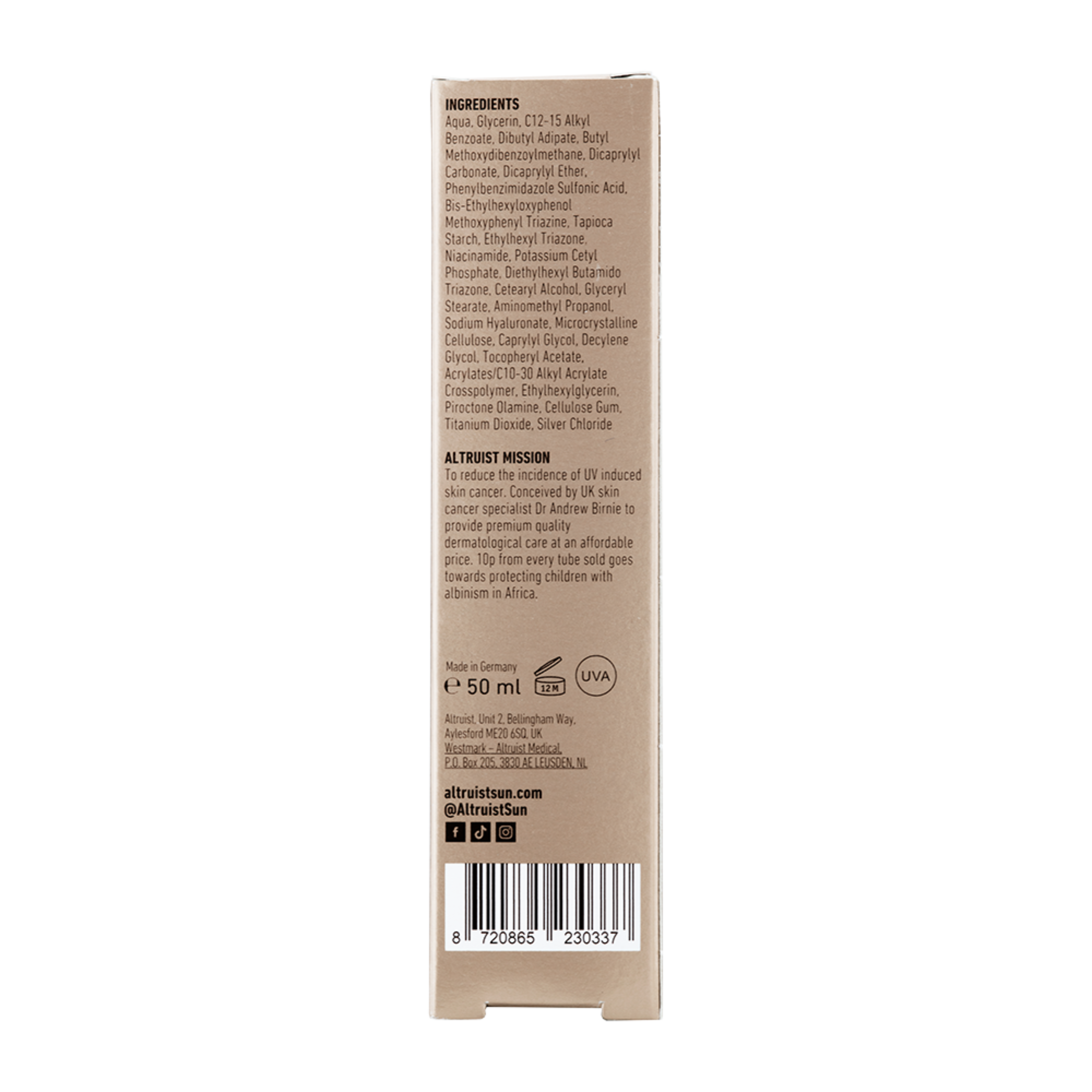 ALTRUIST Hydraterende créme SPF50 50ml